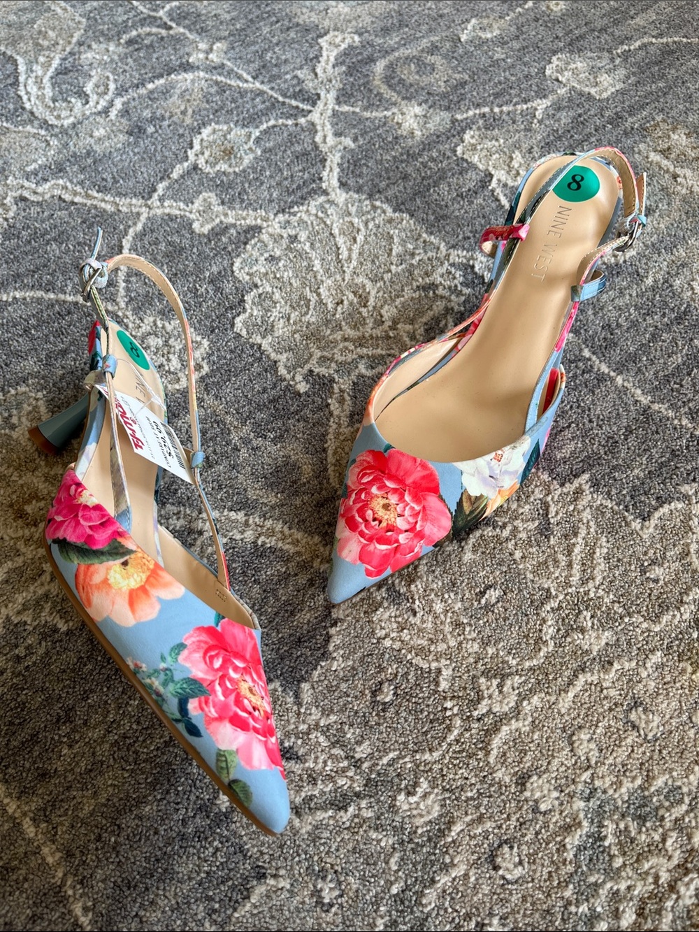 Nine West Light Blue Floral Pointed Slingback Pumps